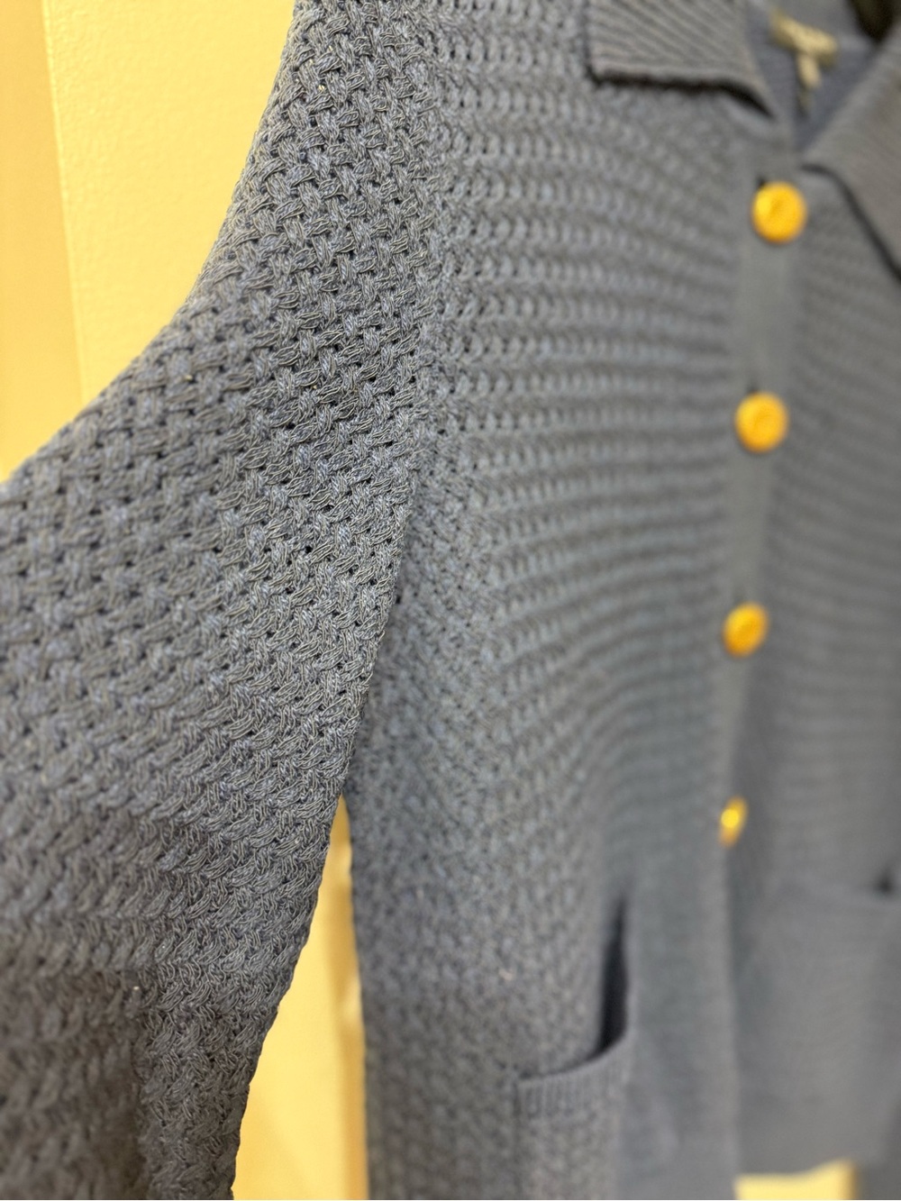 Rag & Bone S Basket Weave Knit Merino Blend Knit Preppy Navy Cardigan Gold - Picture 8 of 15